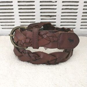 Abercrombie & Fitch Belt Womens S Brown Braided Woven Leather Logo